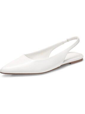 Women's White Slingback Low Heel Pointed Toe Slip On Casual Ballet Flat Shoes